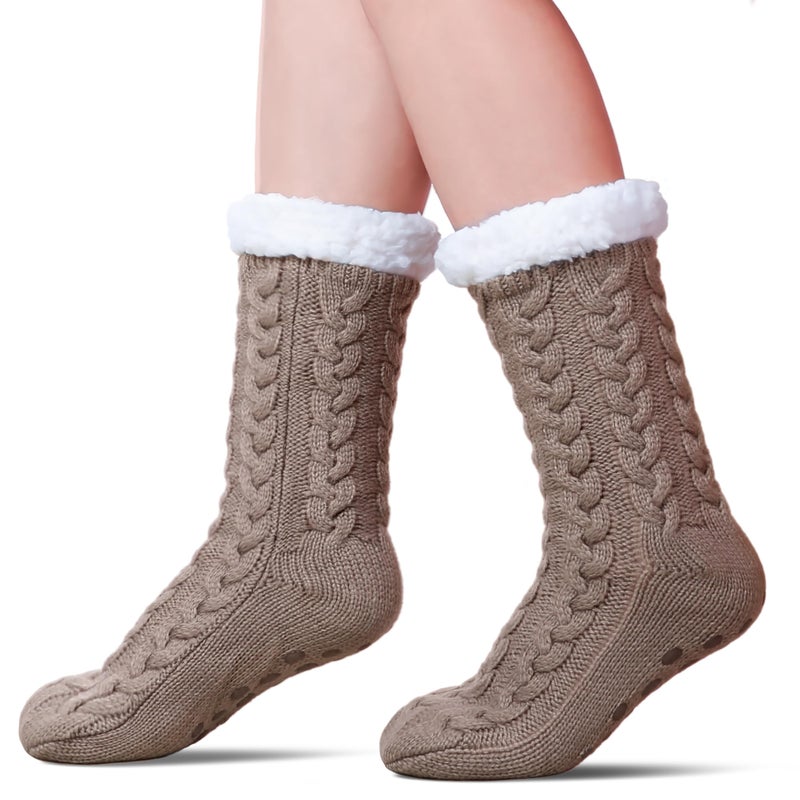 SDBING Women's Winter Super Soft Warm Cozy Fleece Lined Fuzzy Slipper Socks with Grippers (Light Gray, 6-10) - Image 1